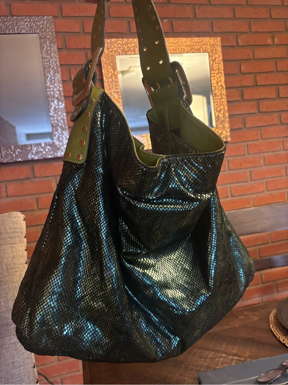 Be & D Metallic Hobo with Olive Studded Strap 🤩🤩